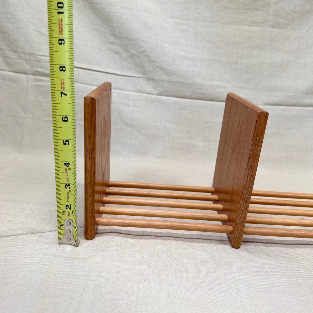 Vintage Mid Century Modern Oak Wood Desktop Book Rack Expandable Slat Bookshelf